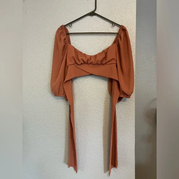 Blush BJ | Medium | Tie-Back/ Open Back | Crop Top | Bell Sleeves - Picture 6 of 10